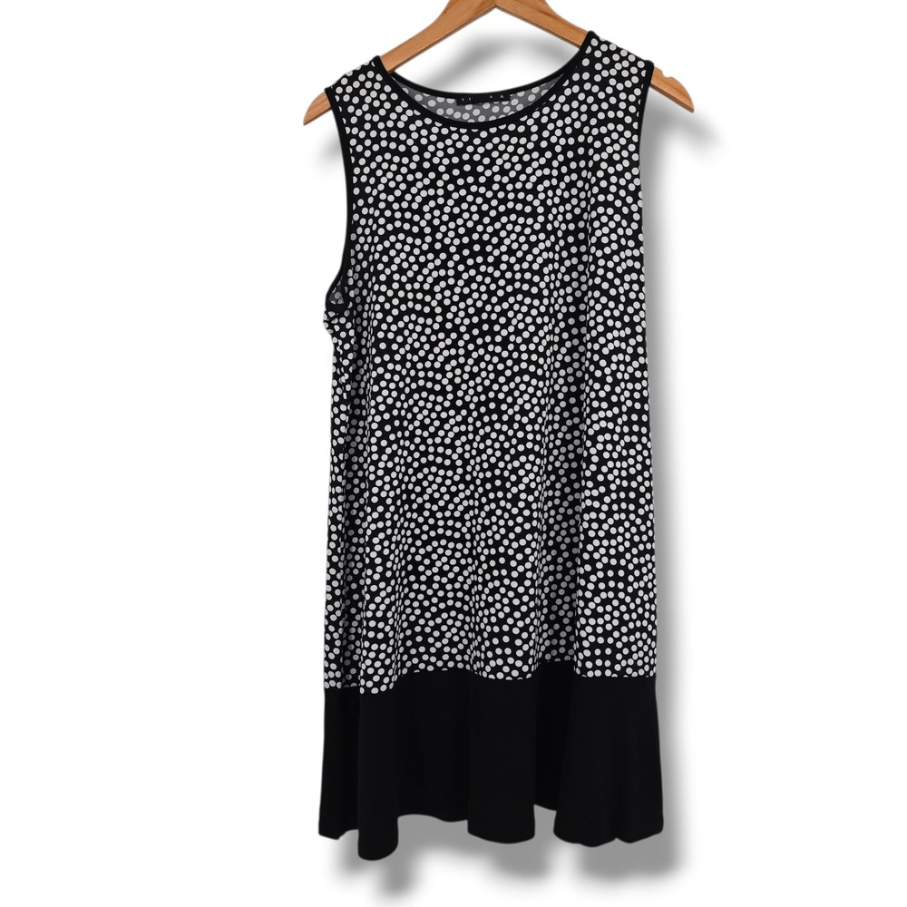 Tiana B Womens PXL Polka Dot Sleeveless Shift Dress Black White Petite XL